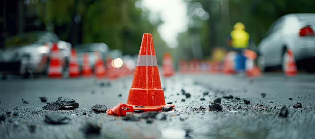 Safety cone in road